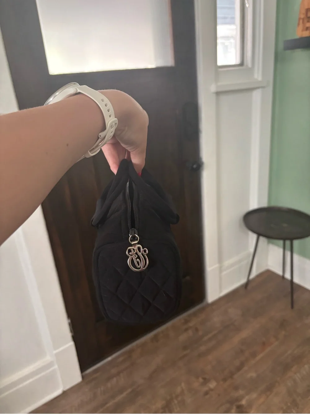 Vera Bradley Black Quilted Cosmetic Case with Silver Charm